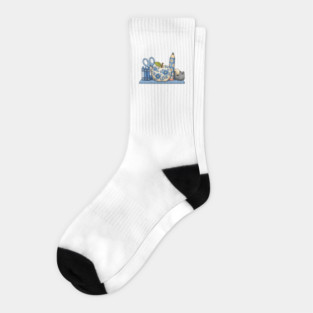 Blue Floral School Supplies Art Socks