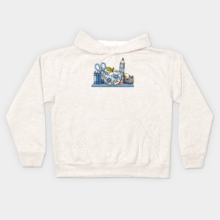 Blue Floral School Supplies Art Kids Hoodie