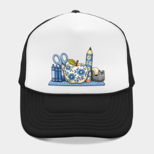 Blue Floral School Supplies Art Hat