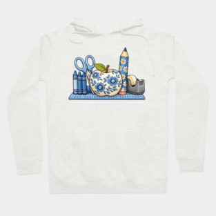 Blue Floral School Supplies Art Hoodie