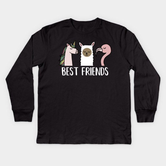 Best Friends Unicorn, Llama, Flamingo Kids Long Sleeve T-Shirt by logiamerch