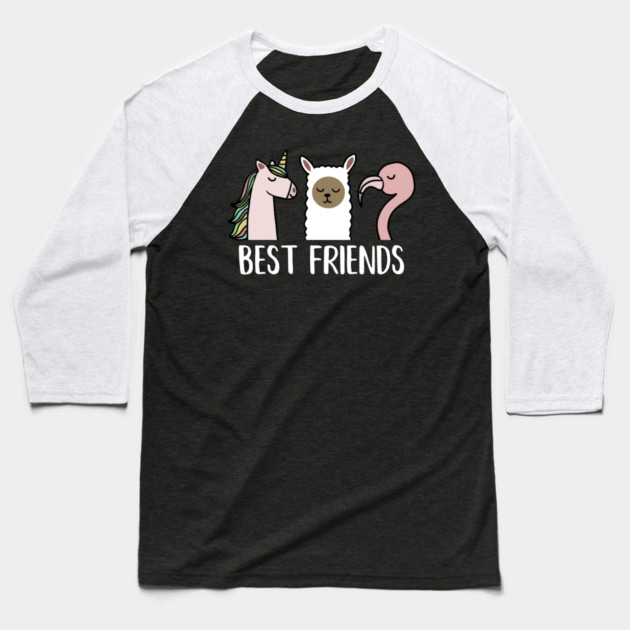Best Friends Unicorn, Llama, Flamingo Baseball T-Shirt by logiamerch