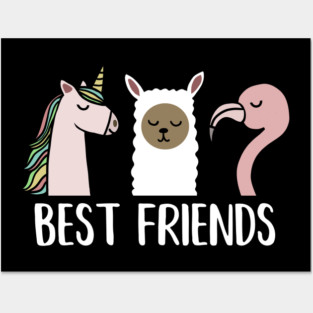 Best Friends Unicorn, Llama, Flamingo Posters and Art