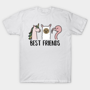 Best Friends Unicorn, Llama, Flamingo Animal T-Shirt