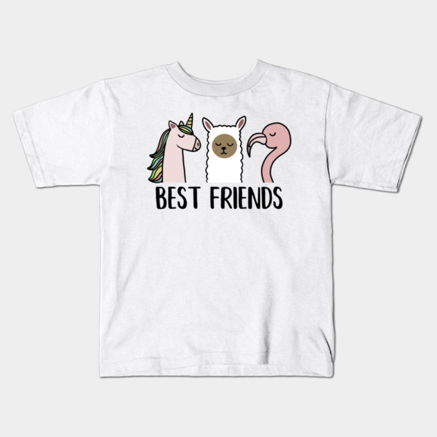 Best Friends Unicorn, Llama, Flamingo Animal Kids T-Shirt by logiamerch