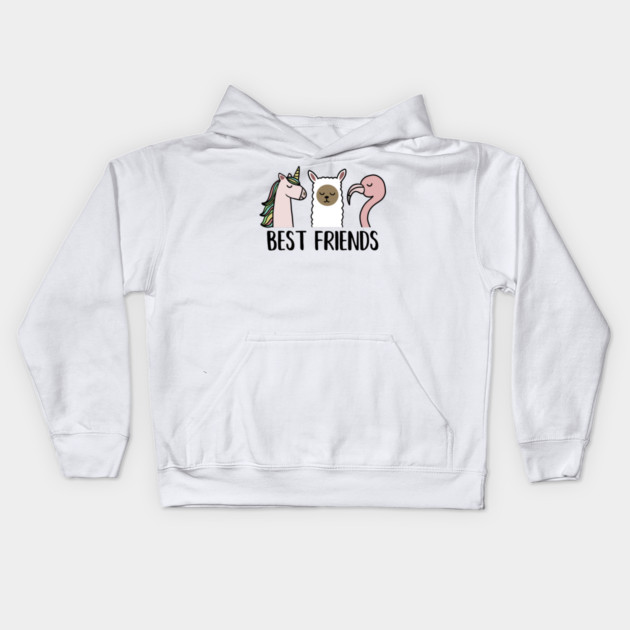 Best Friends Unicorn, Llama, Flamingo Animal Kids Hoodie by logiamerch