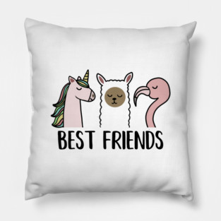 Best Friends Unicorn, Llama, Flamingo Animal Pillow