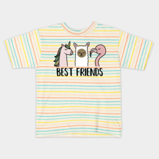Best Friends Unicorn, Llama, Flamingo Animal Kids T-Shirt