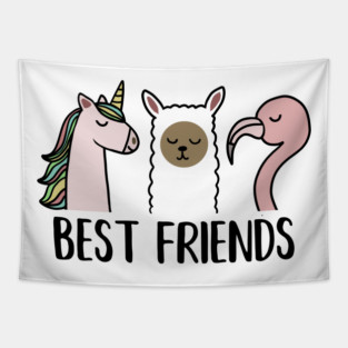 Best Friends Unicorn, Llama, Flamingo Animal Tapestry