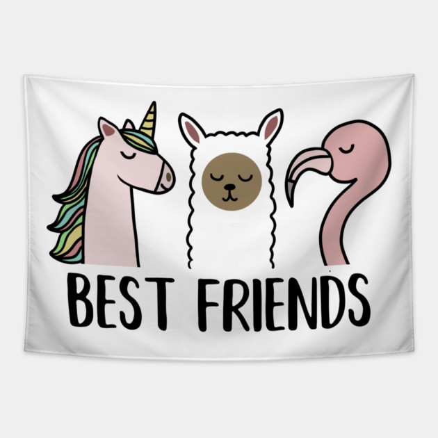 Best Friends Unicorn, Llama, Flamingo Animal Tapestry by logiamerch