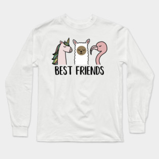Best Friends Unicorn, Llama, Flamingo Animal Long Sleeve T-Shirt