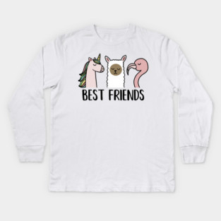 Best Friends Unicorn, Llama, Flamingo Animal Kids Long Sleeve T-Shirt