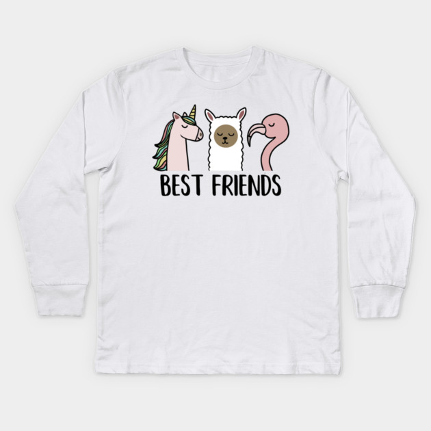 Best Friends Unicorn, Llama, Flamingo Animal Kids Long Sleeve T-Shirt by logiamerch