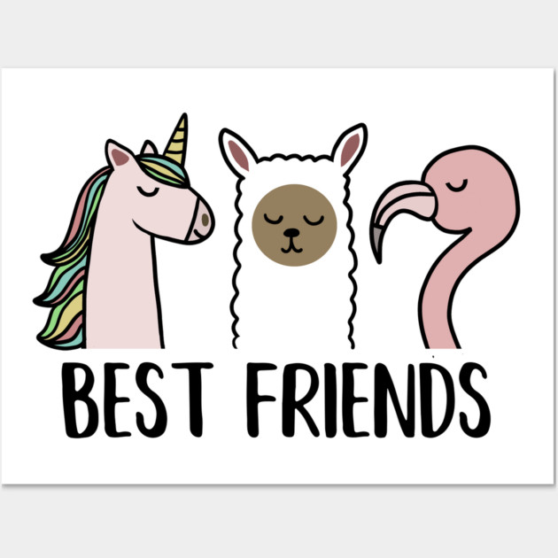 Best Friends Unicorn, Llama, Flamingo Animal Wall Art by logiamerch
