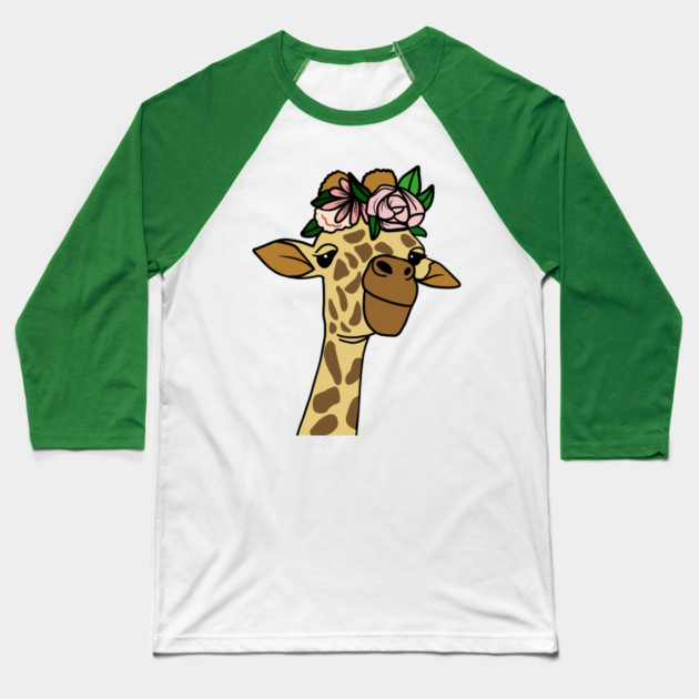 Cute Floral Giraffe Baseball T-Shirt by logiamerch