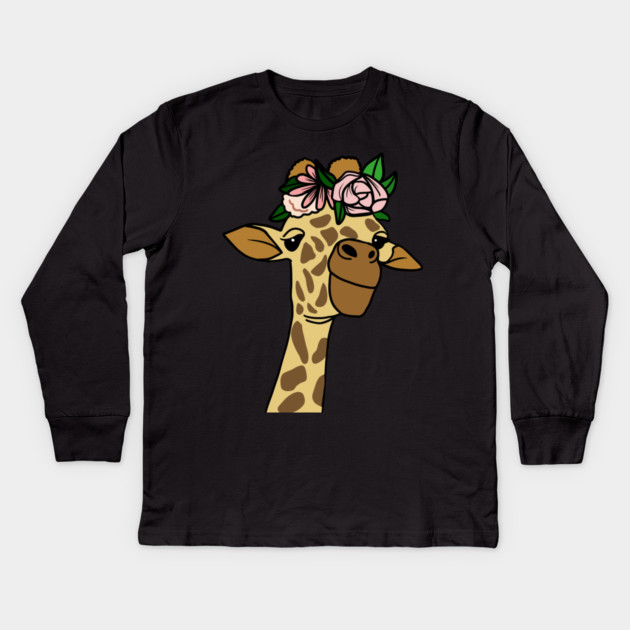 Cute Floral Giraffe Kids Long Sleeve T-Shirt by logiamerch