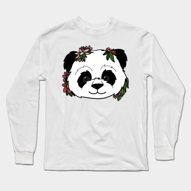Cute Floral Panda Long Sleeve T-Shirt by logiamerch