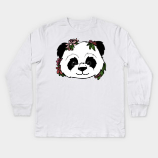 Cute Floral Panda Kids Long Sleeve T-Shirt