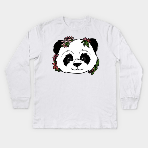 Cute Floral Panda Kids Long Sleeve T-Shirt by logiamerch