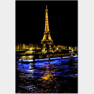 Eiffel Tower Reflection at Night Posters and Art