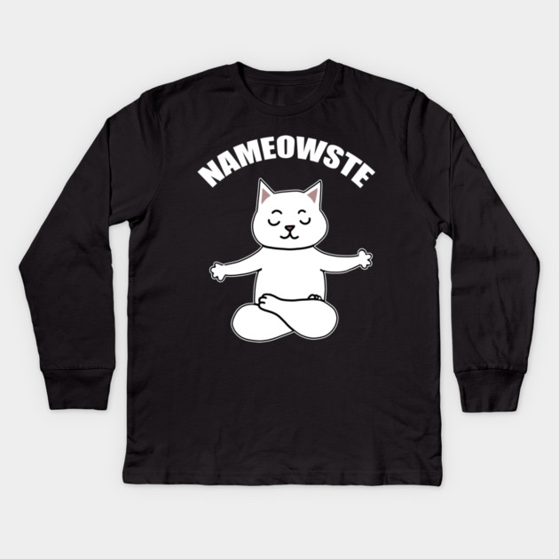 Nameowste Cat Kids Long Sleeve T-Shirt by logiamerch