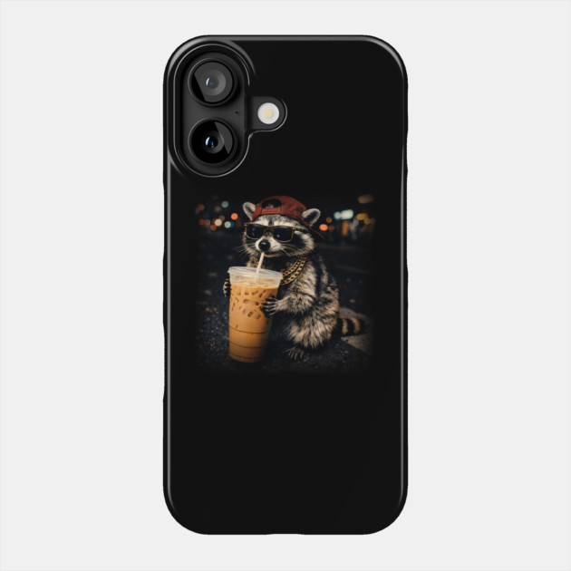 Raccoon-Drinking-Iced-Coffee Phone Case by JessArty