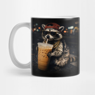 Raccoon-Drinking-Iced-Coffee Mug