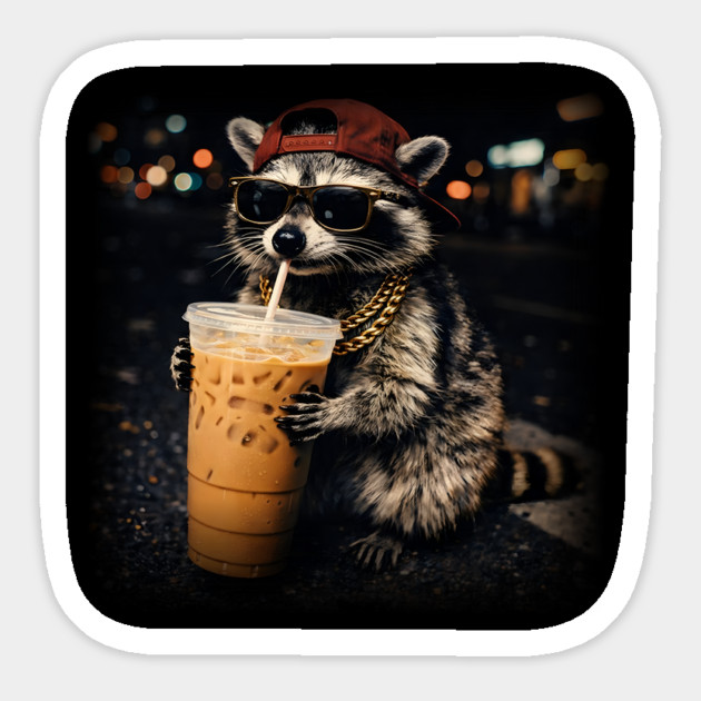 Raccoon-Drinking-Iced-Coffee Magnet by JessArty