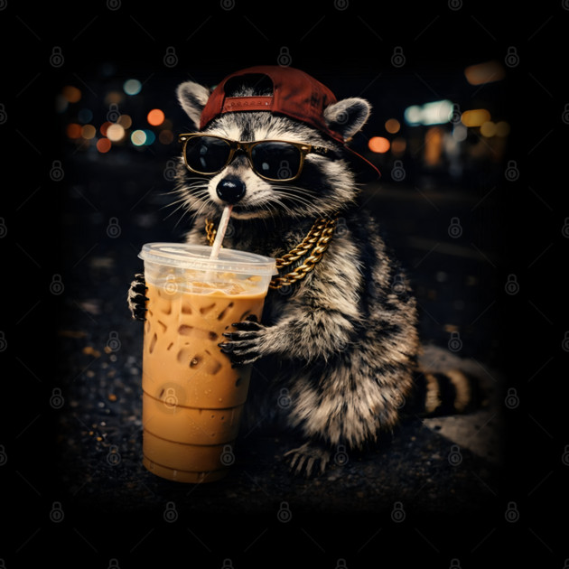 Raccoon-Drinking-Iced-Coffee by JessArty