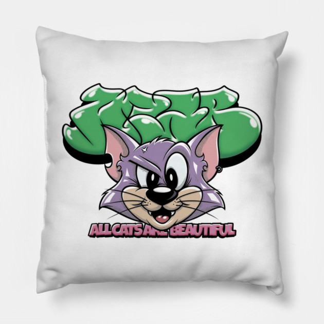 All Cats Are Beautiful - Cute Graffiti Cat Pillow by Wrong