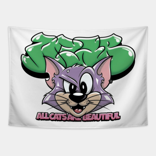 All Cats Are Beautiful - Cute Graffiti Cat Tapestry by Wrong