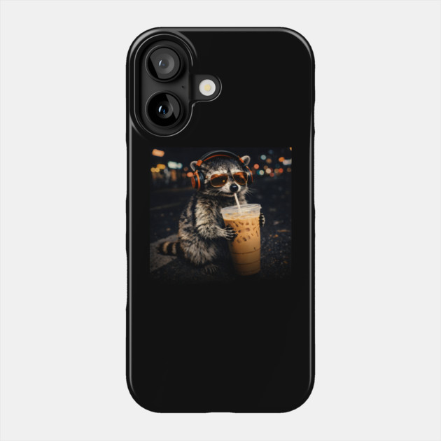 Raccoon-Drinking-Iced-Coffee Phone Case by JessArty