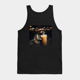 Raccoon-Drinking-Iced-Coffee Tank Top