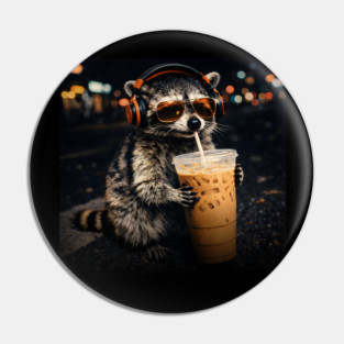 Raccoon-Drinking-Iced-Coffee Pin