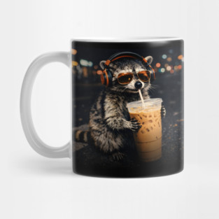Raccoon-Drinking-Iced-Coffee Mug