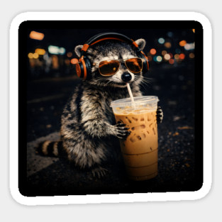 Raccoon-Drinking-Iced-Coffee Magnet