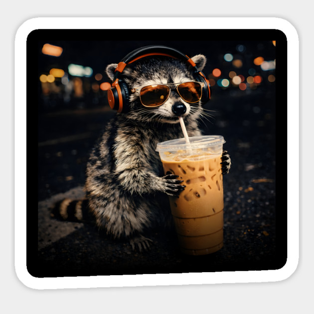 Raccoon-Drinking-Iced-Coffee Magnet by JessArty