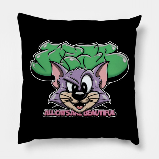 All Cats Are Beautiful - Graffiti Cat Street Art Pillow by Wrong