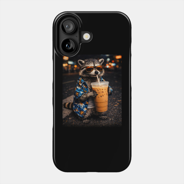 Raccoon-Drinking-Iced-Coffee Phone Case by JessArty