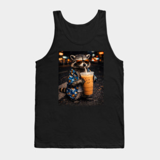 Raccoon-Drinking-Iced-Coffee Tank Top