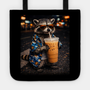 Raccoon-Drinking-Iced-Coffee Tote