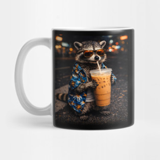 Raccoon-Drinking-Iced-Coffee Mug