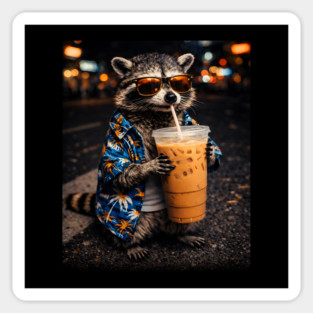 Raccoon-Drinking-Iced-Coffee Magnet