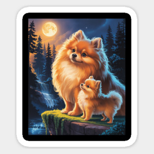 Pomeranian Howling to The Moon 90s Animal Sticker