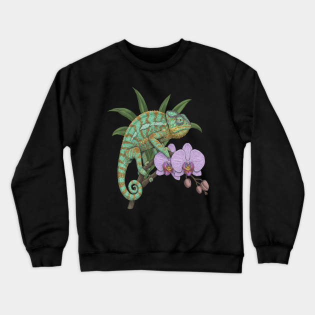 Panther Chameleon Tropical Reptile Design Crewneck Sweatshirt by BirdsnStuff