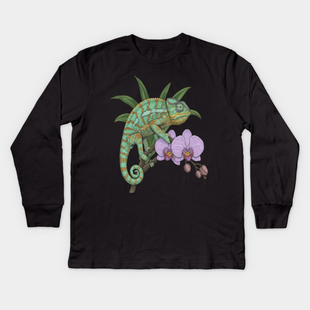 Panther Chameleon Tropical Reptile Design Kids Long Sleeve T-Shirt by BirdsnStuff