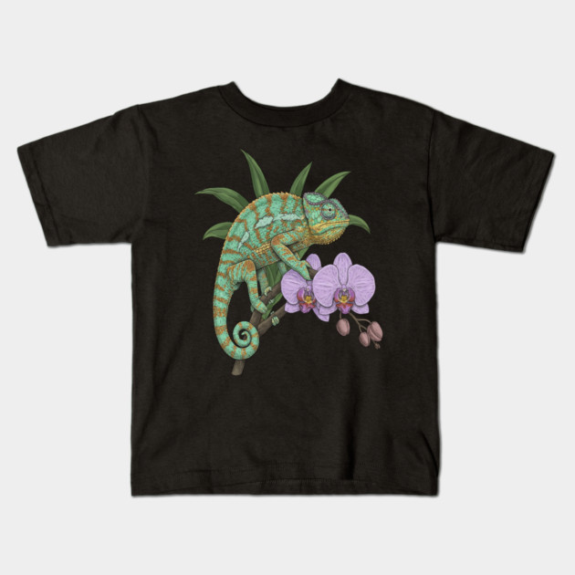 Panther Chameleon Tropical Reptile Design Kids T-Shirt by BirdsnStuff