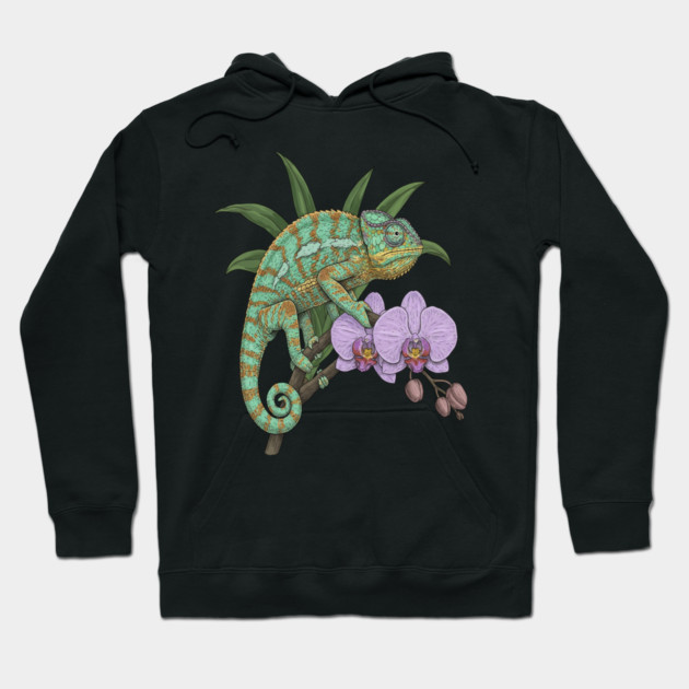 Panther Chameleon Tropical Reptile Design Hoodie by BirdsnStuff
