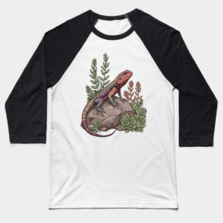Ocellated Lizard on Stone with Succulents Baseball T-Shirt