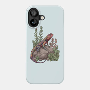 Ocellated Lizard on Stone with Succulents Phone Case